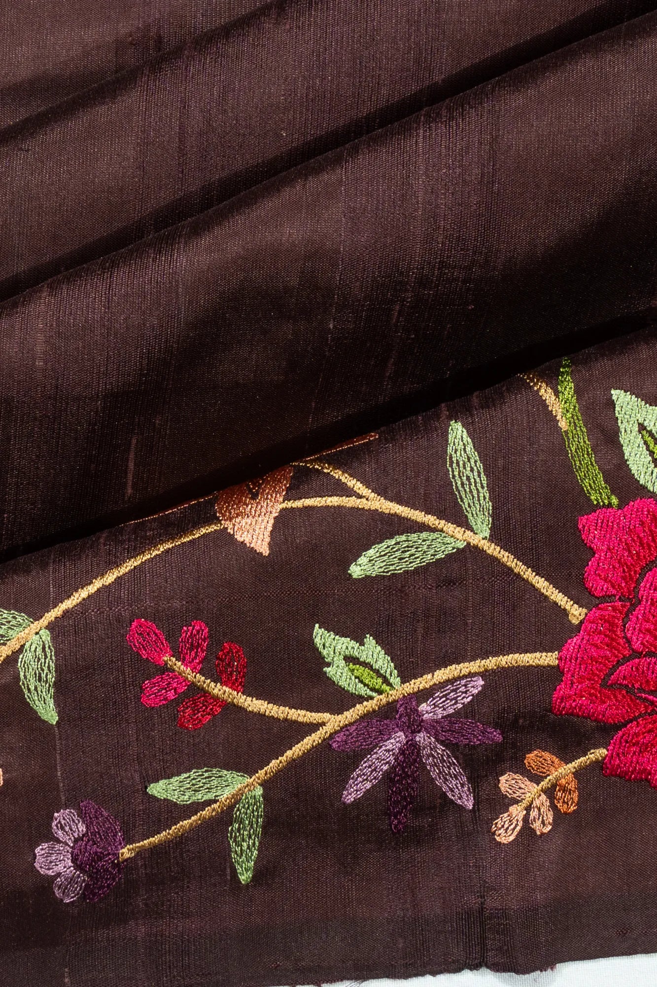 Tussar Plain Brown Saree With Embroidery Border
