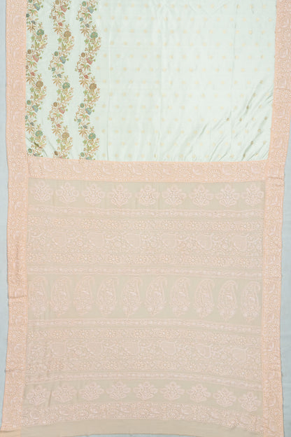 Banarasi Satin X Chikankari Butta Pastel Green Saree
