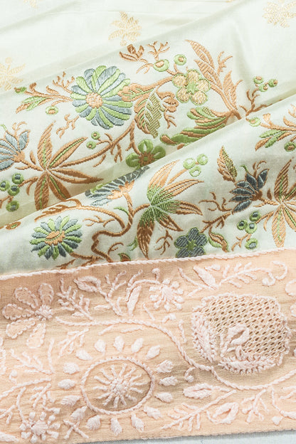 Banarasi Satin X Chikankari Butta Pastel Green Saree