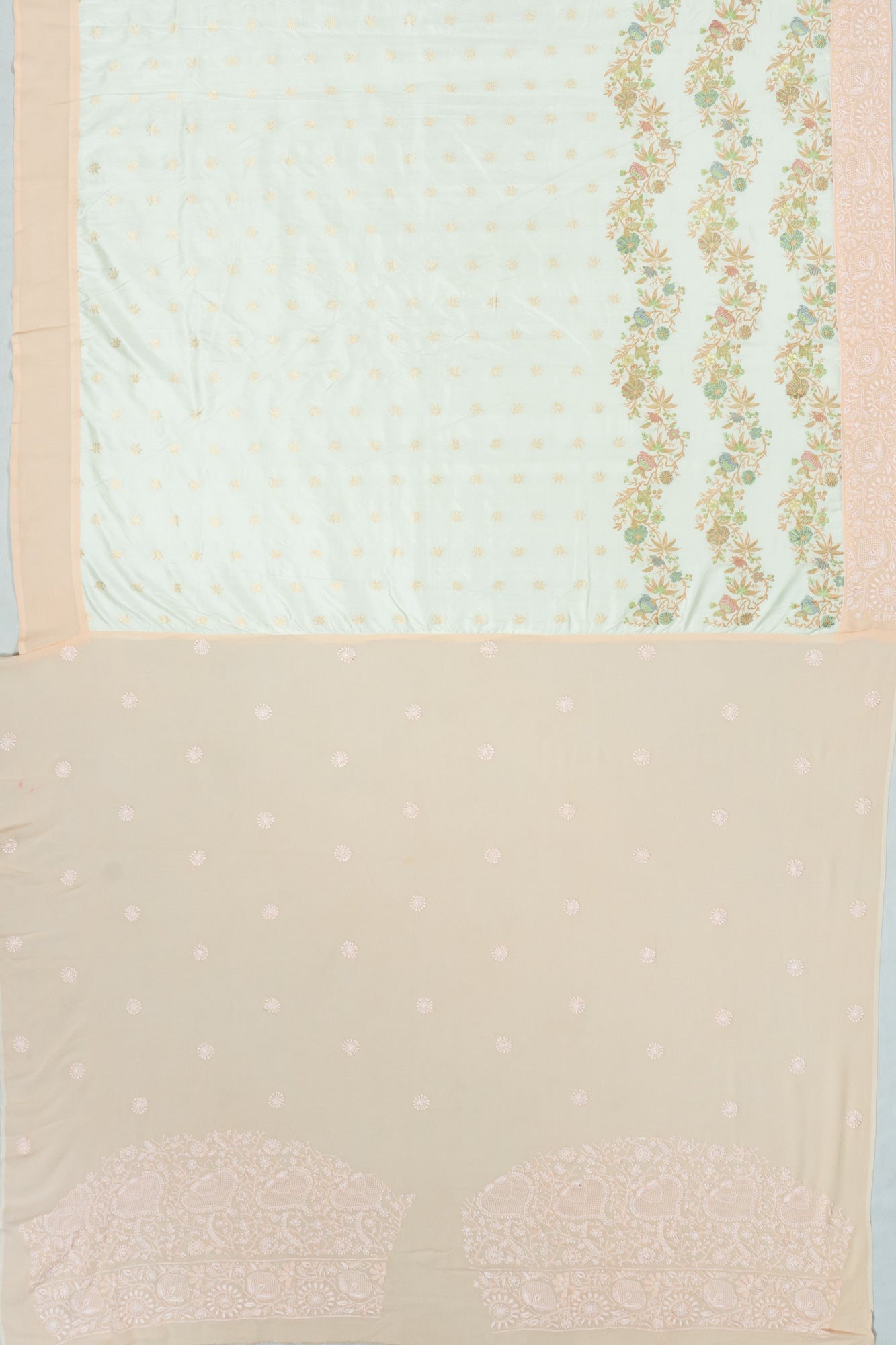 Banarasi Satin X Chikankari Butta Pastel Green Saree