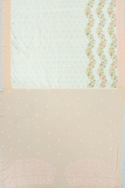 Banarasi Satin X Chikankari Butta Pastel Green Saree