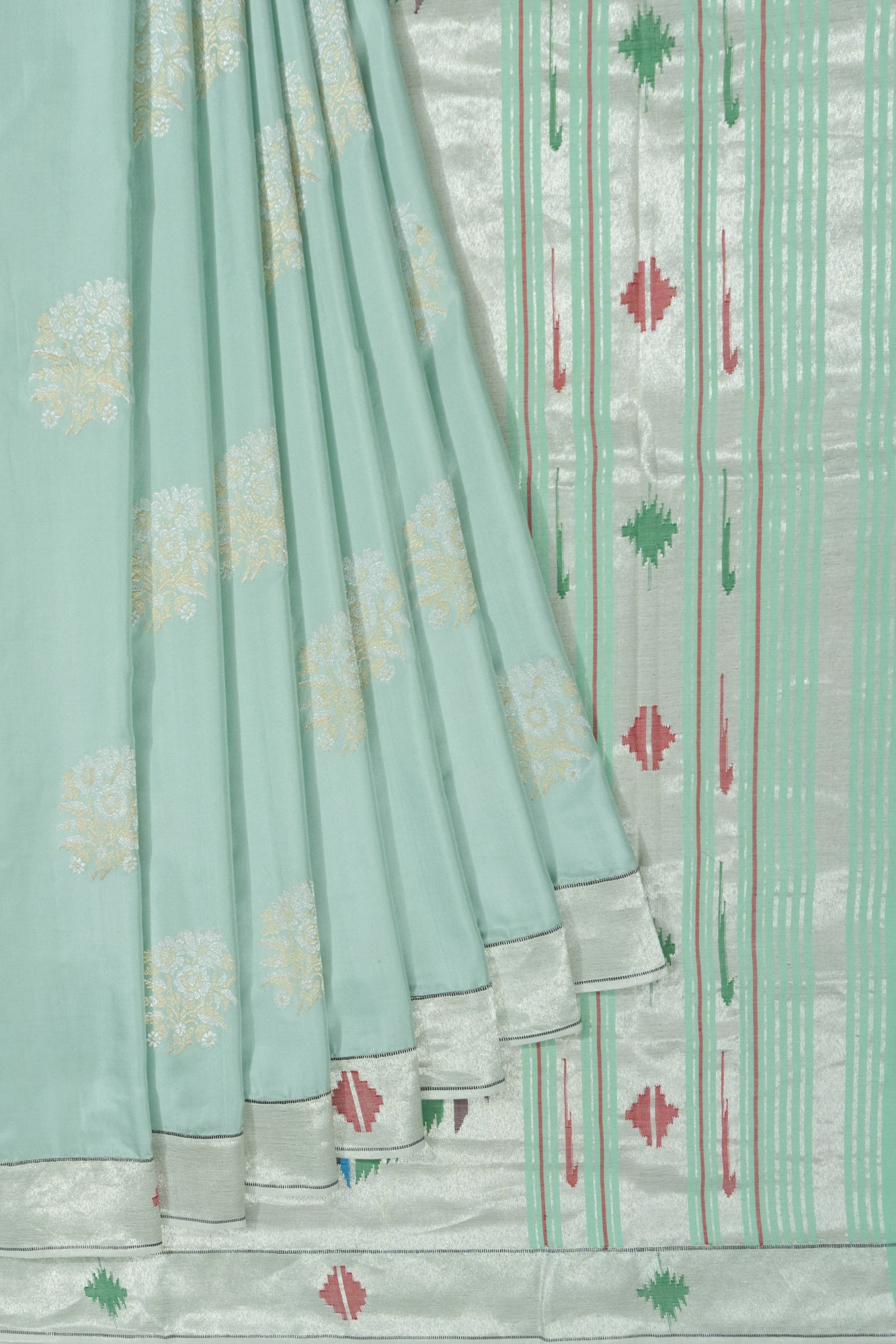 Banarasi X Paithani Silk Butta Pastel Blue Saree