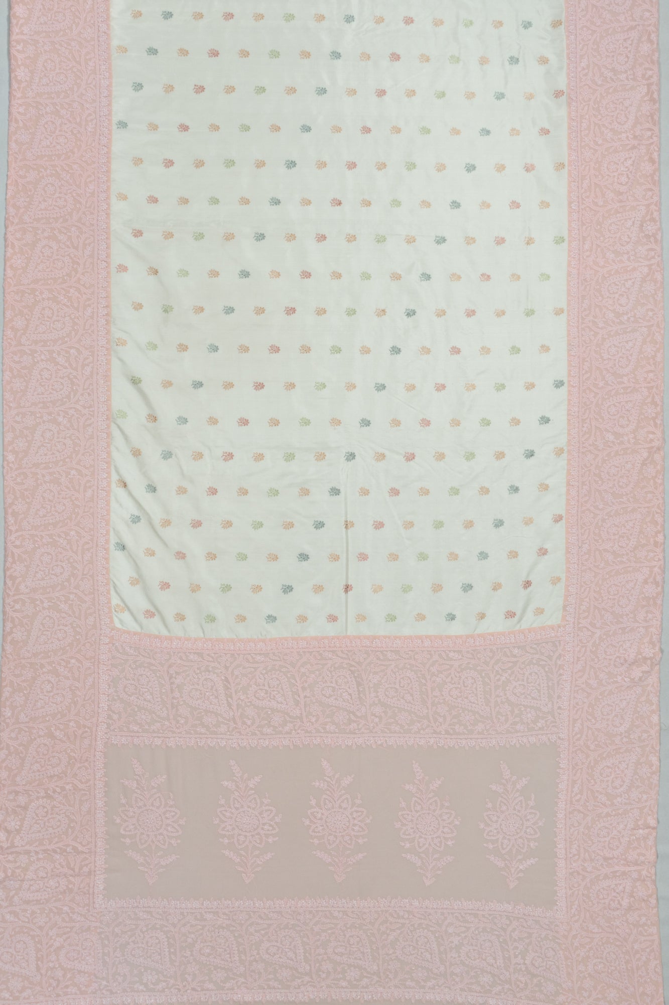 Lucknow Chikankari X Banarasi Silk Meenakari Butta Pastel Green Saree