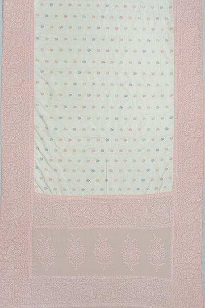 Lucknow Chikankari X Banarasi Silk Meenakari Butta Pastel Green Saree