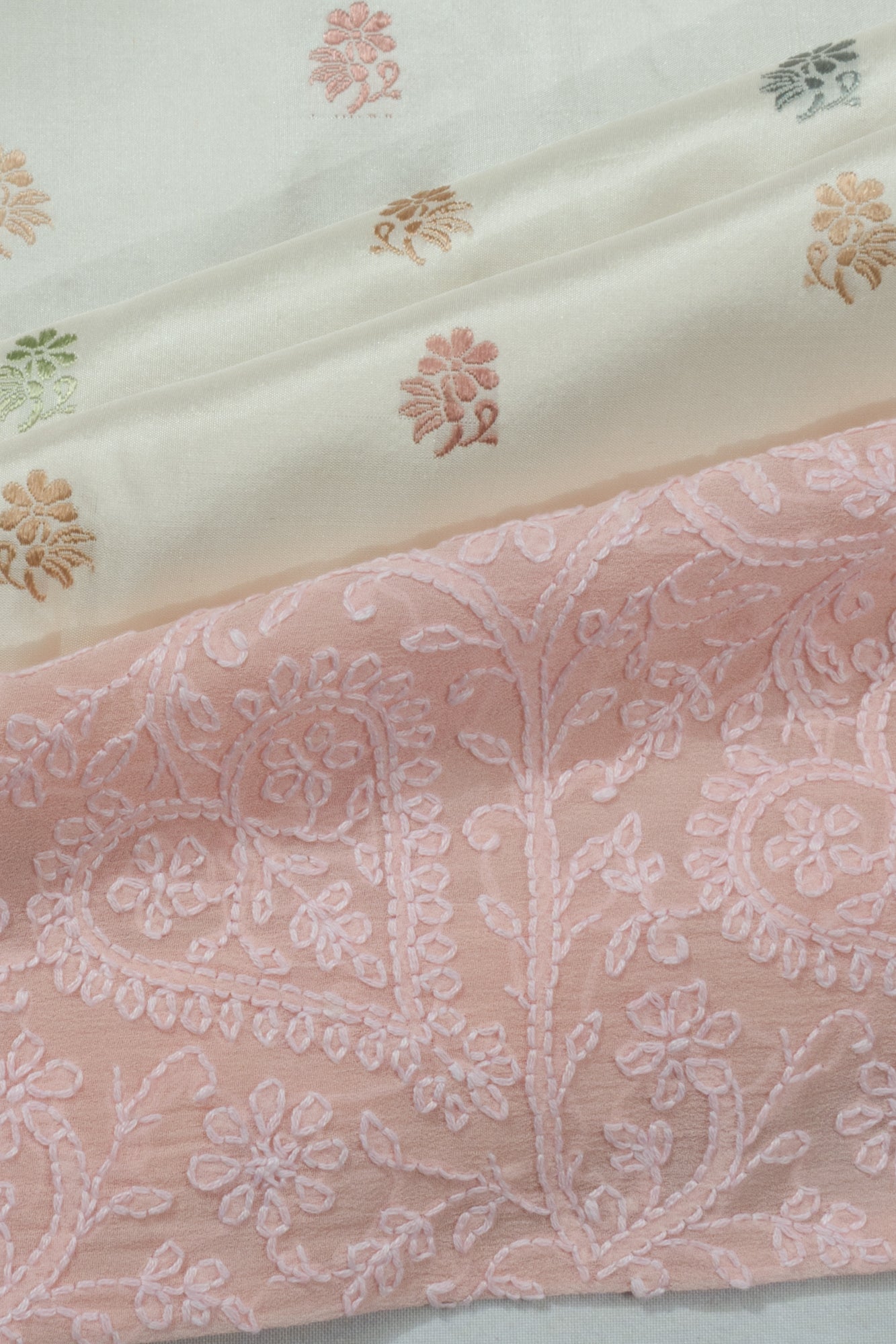 Lucknow Chikankari X Banarasi Silk Meenakari Butta Pastel Green Saree