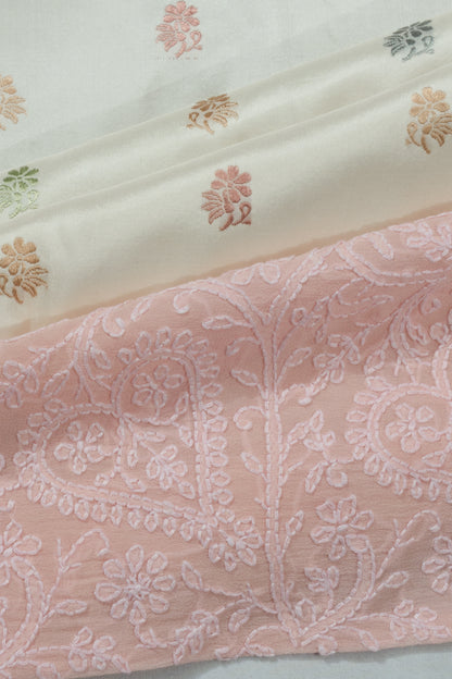 Lucknow Chikankari X Banarasi Silk Meenakari Butta Pastel Green Saree