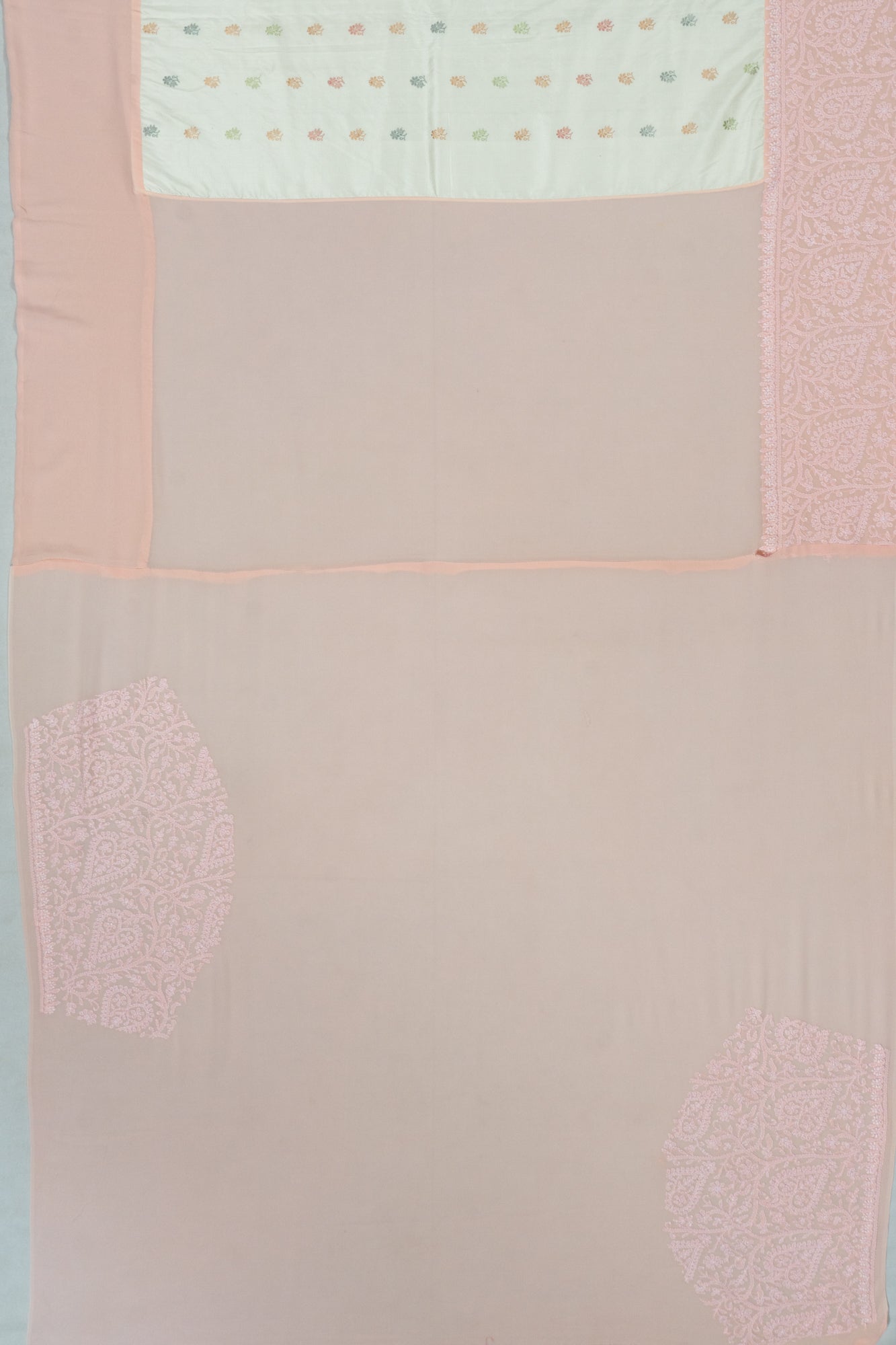 Lucknow Chikankari X Banarasi Silk Meenakari Butta Pastel Green Saree