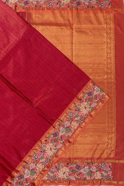 Kanchipuram Silk Brocade Pink Saree With Embroidery Border
