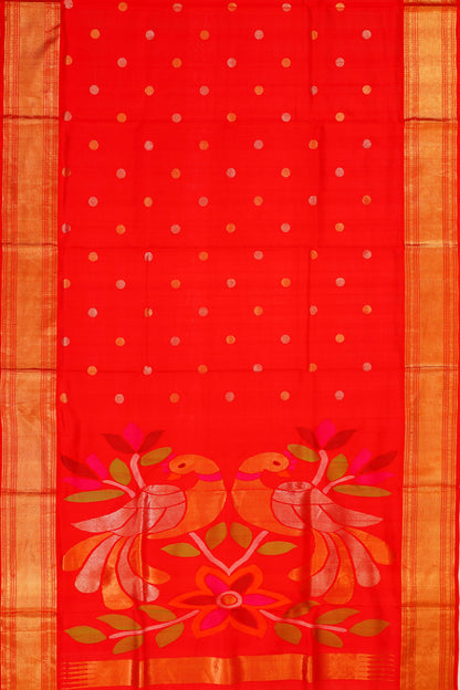 Uppada Silk Butta Red Saree WIth Jamdani Pallu