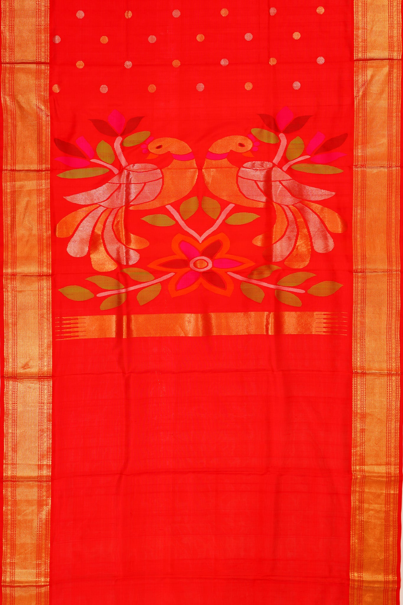 Uppada Silk Butta Red Saree WIth Jamdani Pallu
