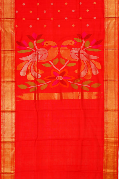 Uppada Silk Butta Red Saree WIth Jamdani Pallu