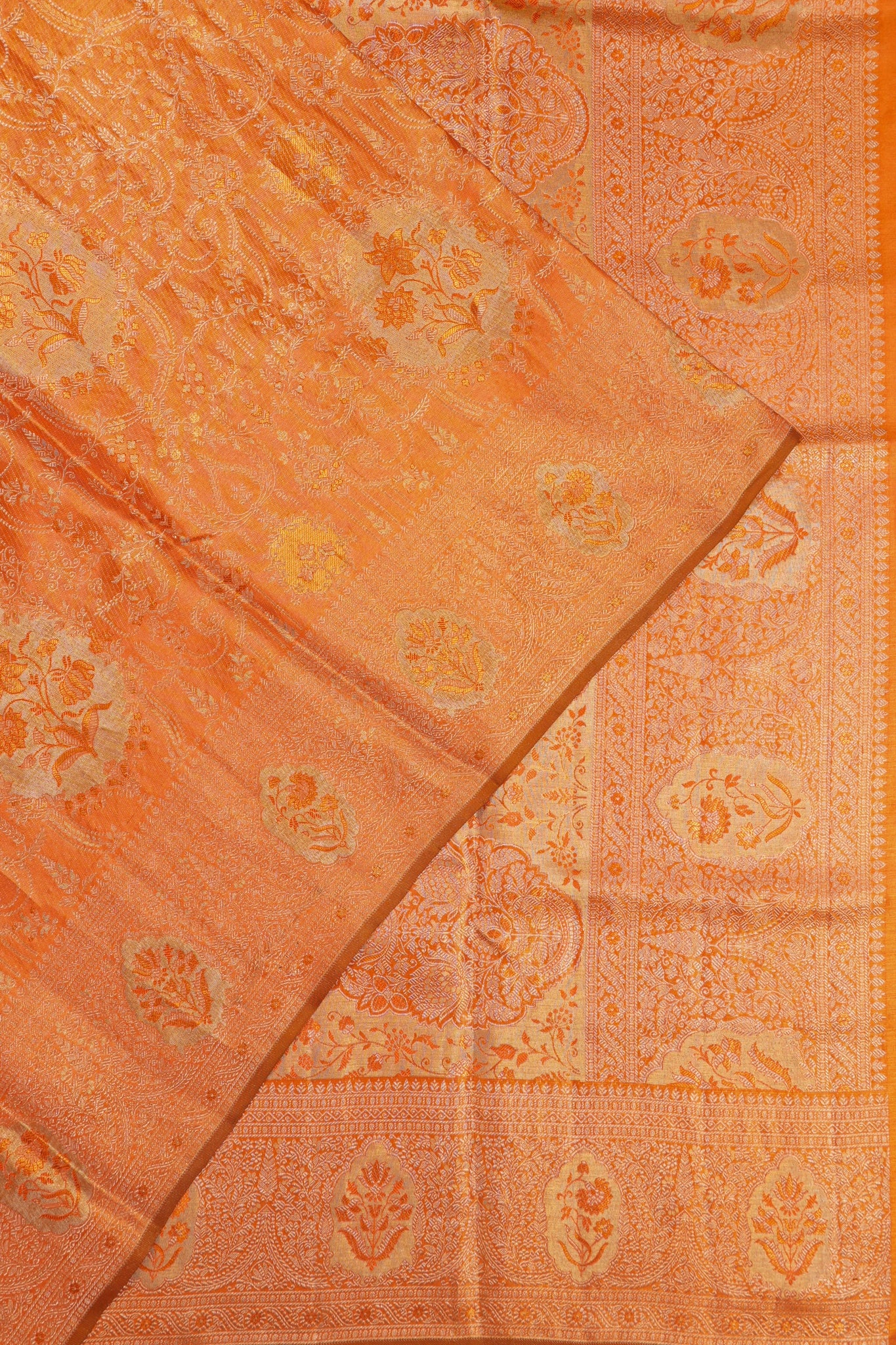 Kanchipuram Silk Tissue Brocade Orange Saree