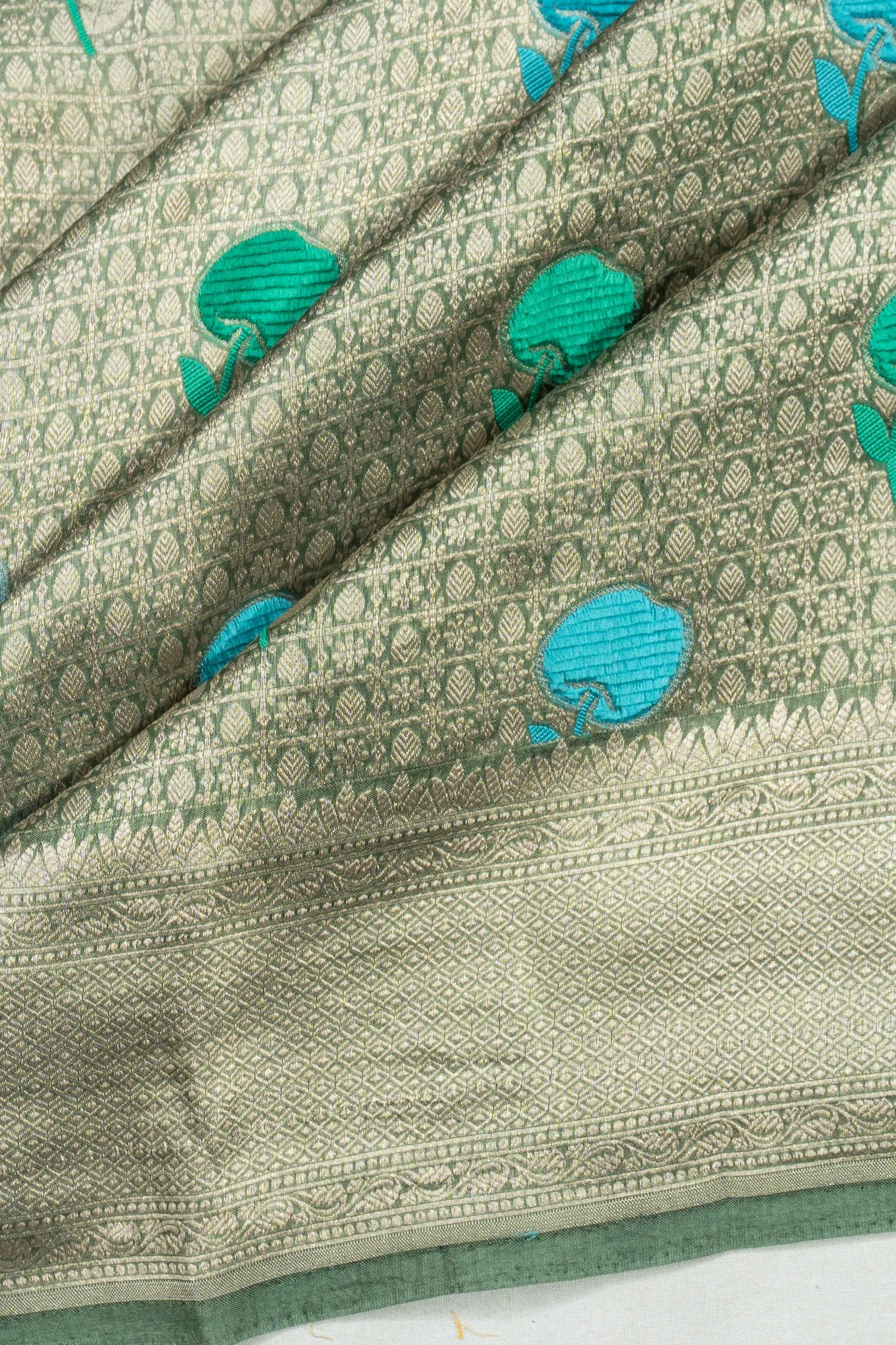 Banarasi Silk Brocade Sage Green Saree