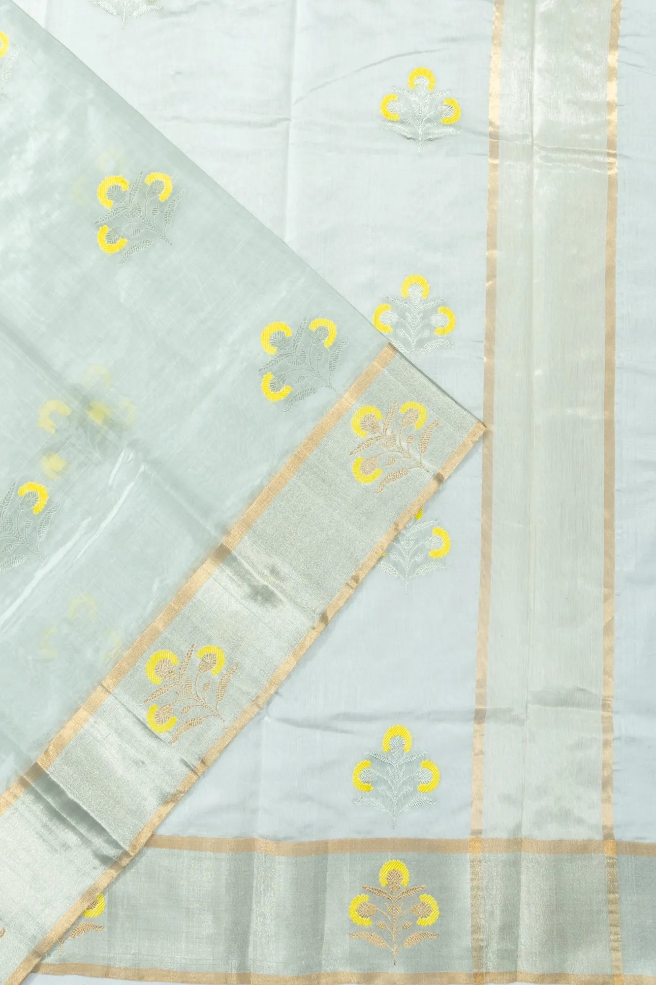 Chanderi Silk Butta Off White Saree