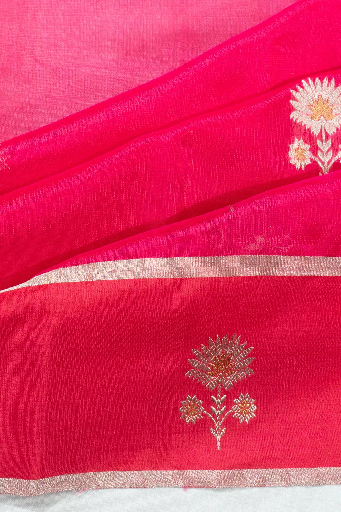 Chanderi Silk Butta Rani Pink Saree