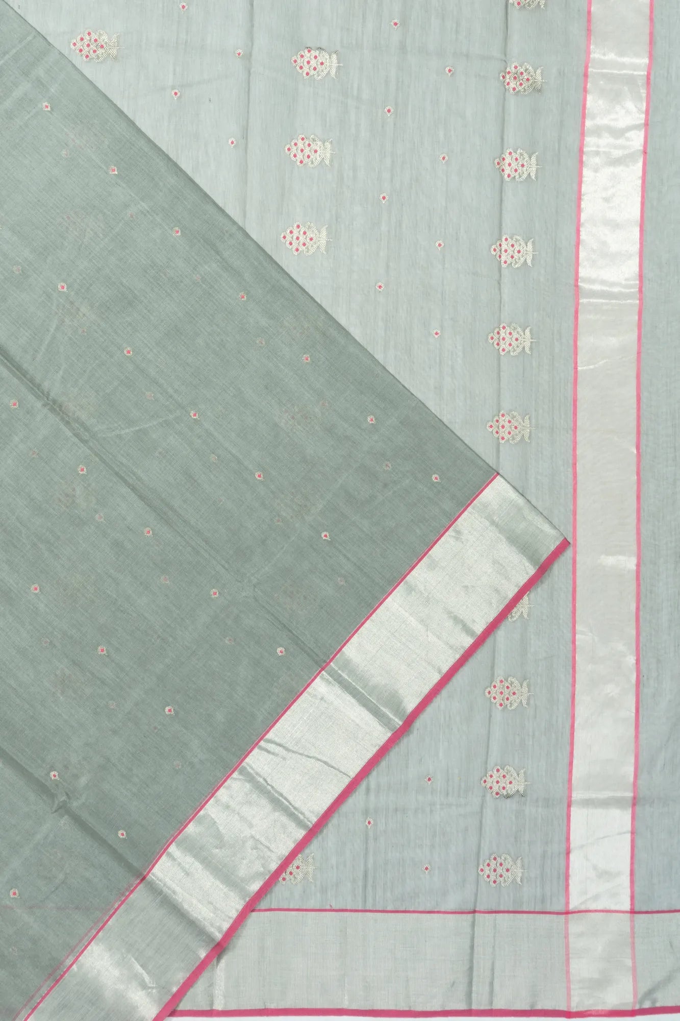 Chanderi Silk Butta Grey Saree