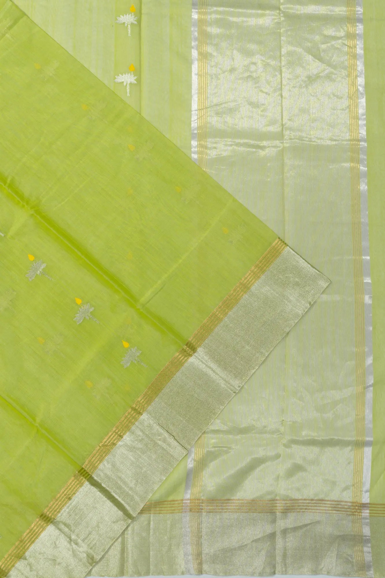 Chanderi Silk Butta Parrot Green Saree