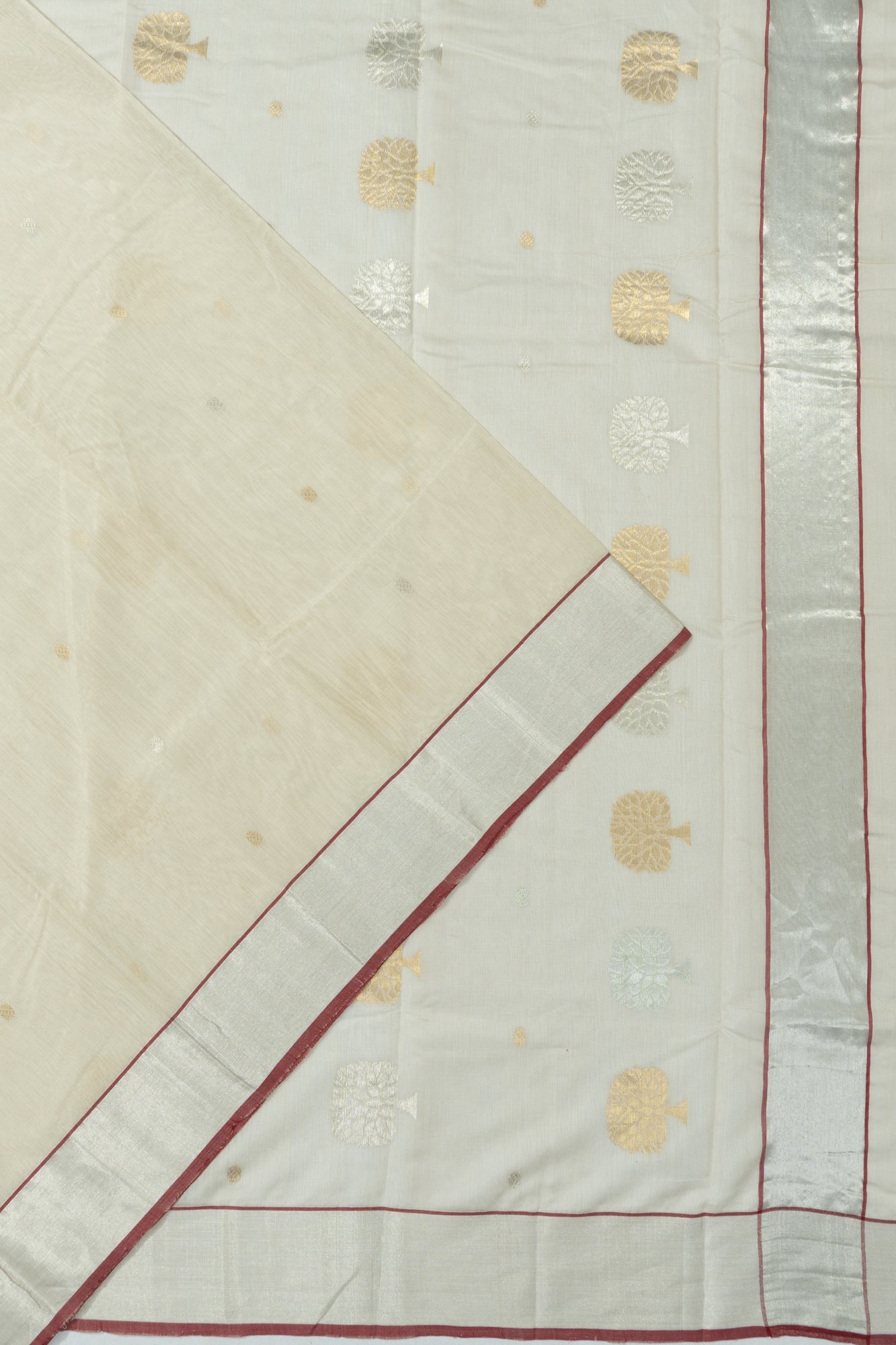 Chanderi Silk Butta Off White Saree