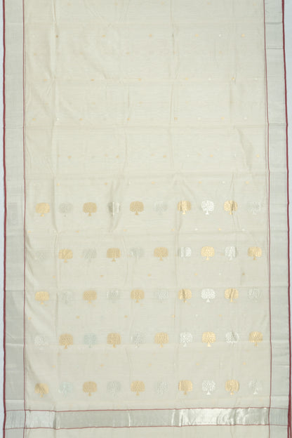Chanderi Silk Butta Off White Saree