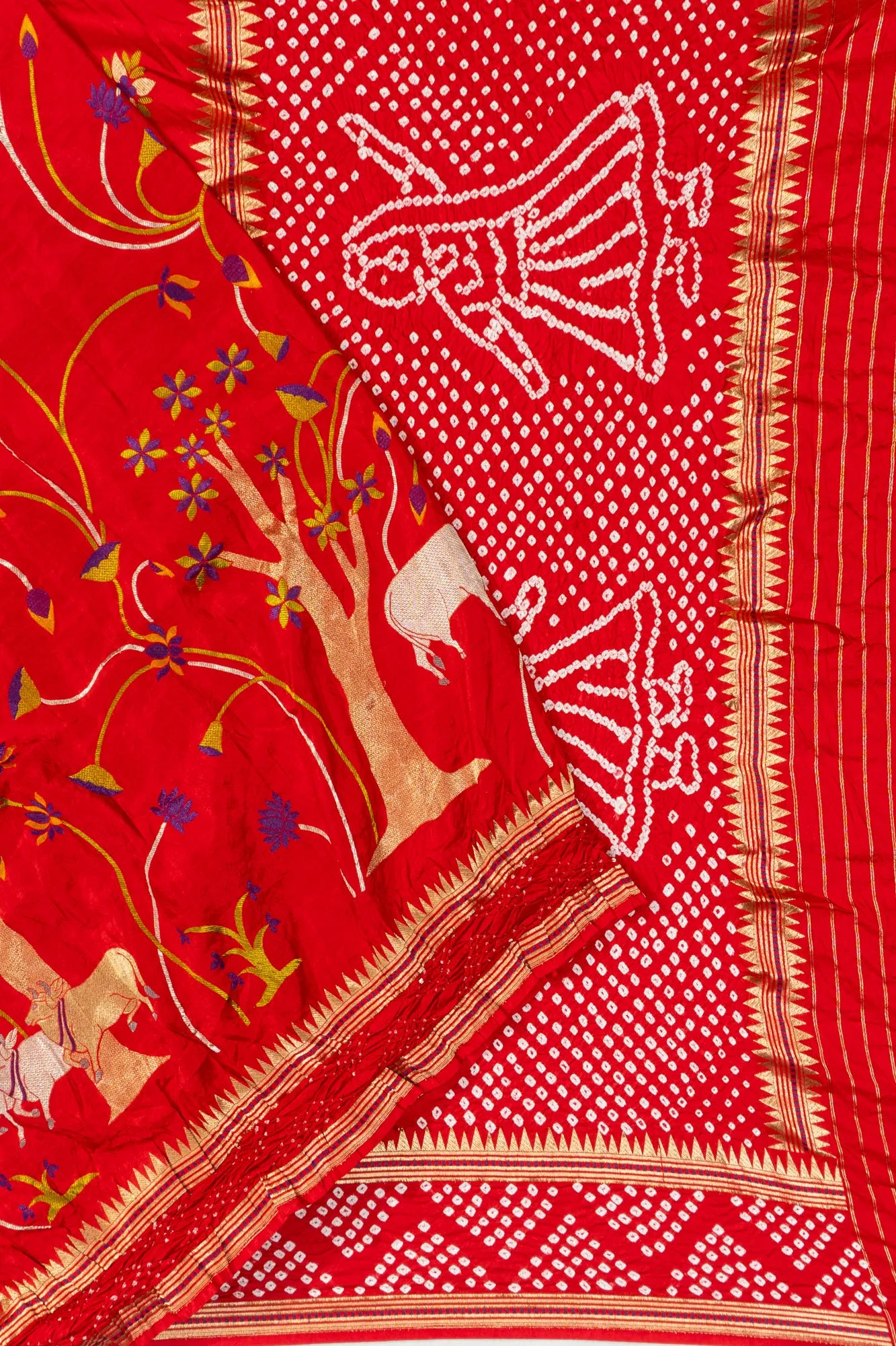 Banarasi Mashru Silk Bandhani Jaal Red Saree