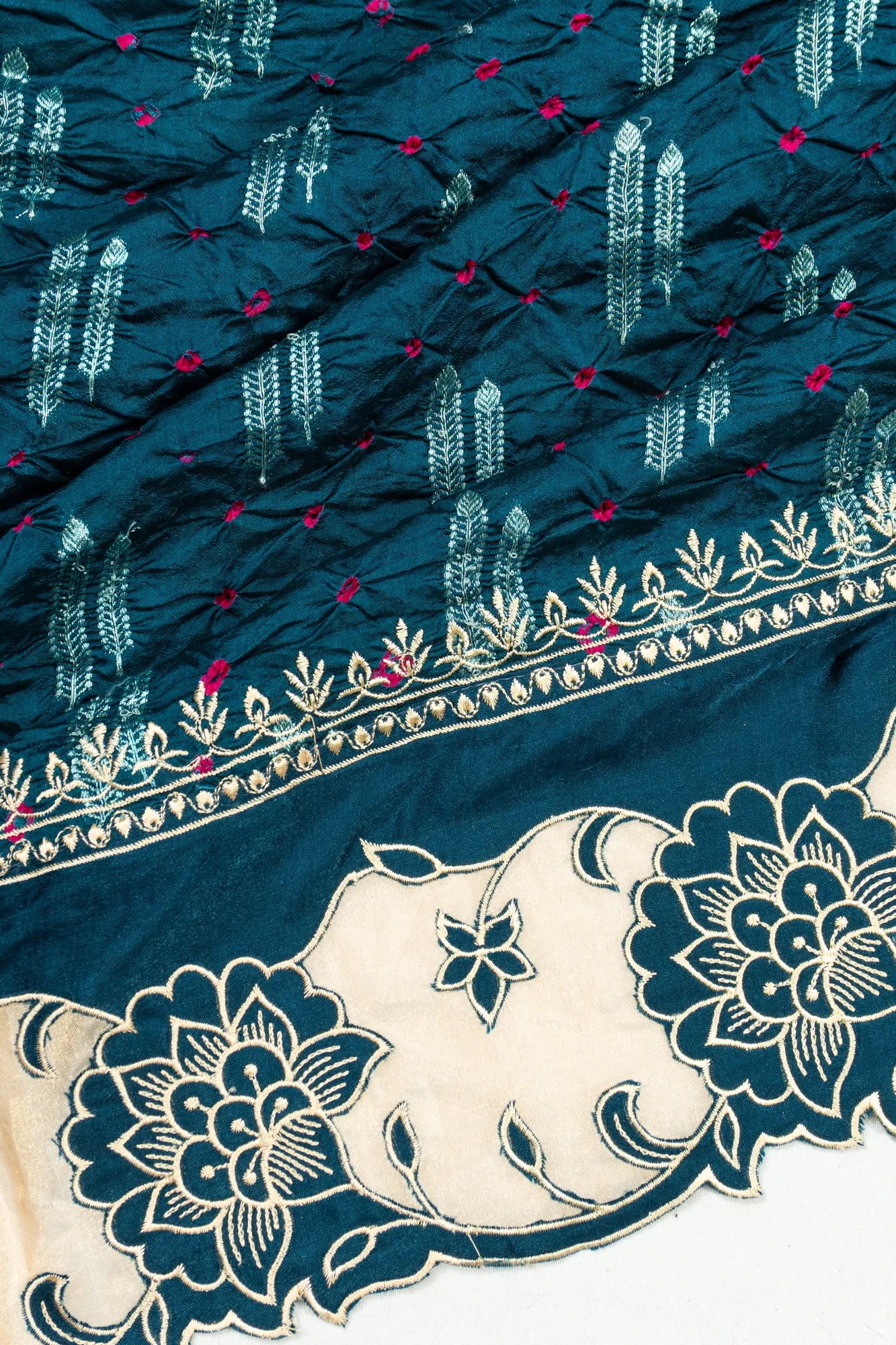 Banarasi Silk Bandhani Zig Zag Lines Blue Saree With Scallop Border