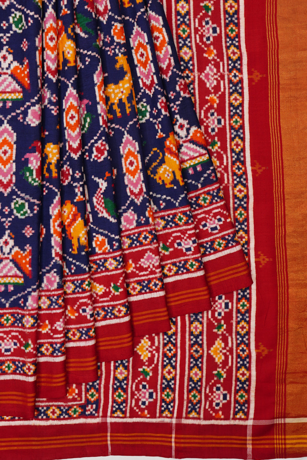 Patan Patola Silk Double Ikat Dark Blue Saree