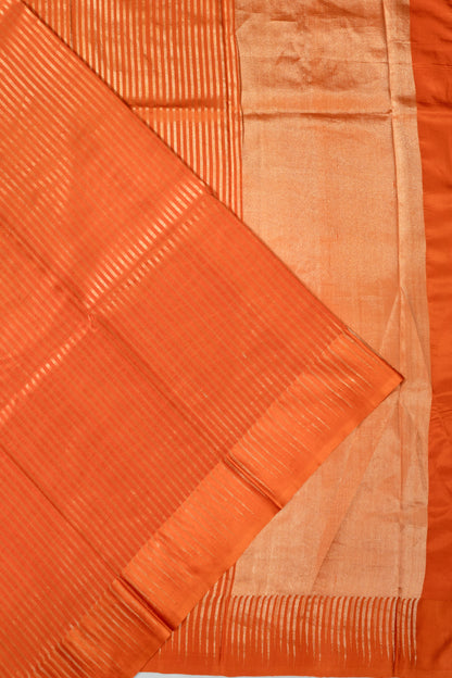 Banarasi Katan Silk Vertical Lines Orange Saree