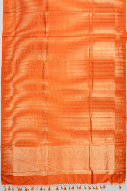 Banarasi Katan Silk Vertical Lines Orange Saree