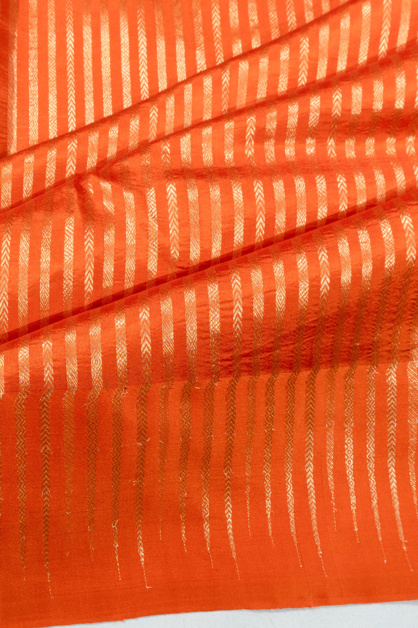 Banarasi Katan Silk Vertical Lines Orange Saree