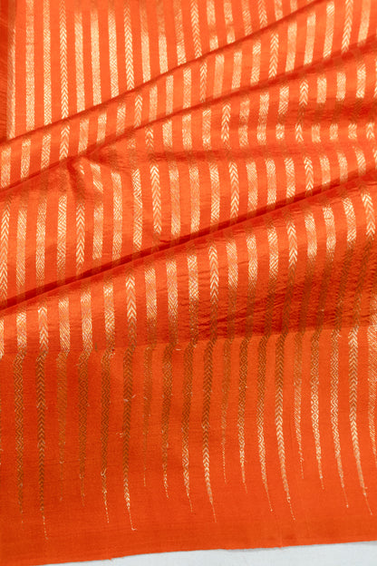Banarasi Katan Silk Vertical Lines Orange Saree