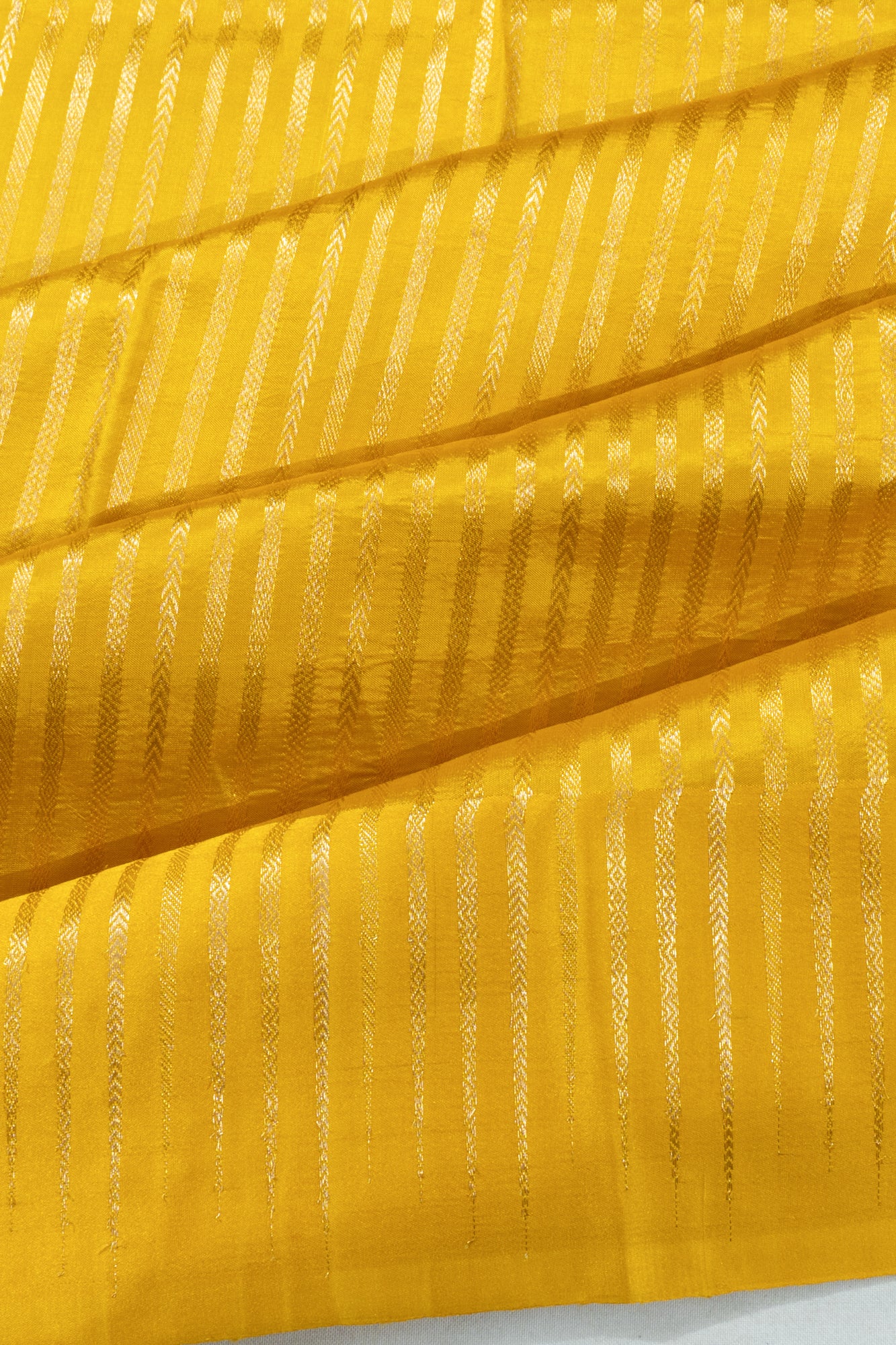 Banarasi Katan Silk Vertical Lines Yellow Saree