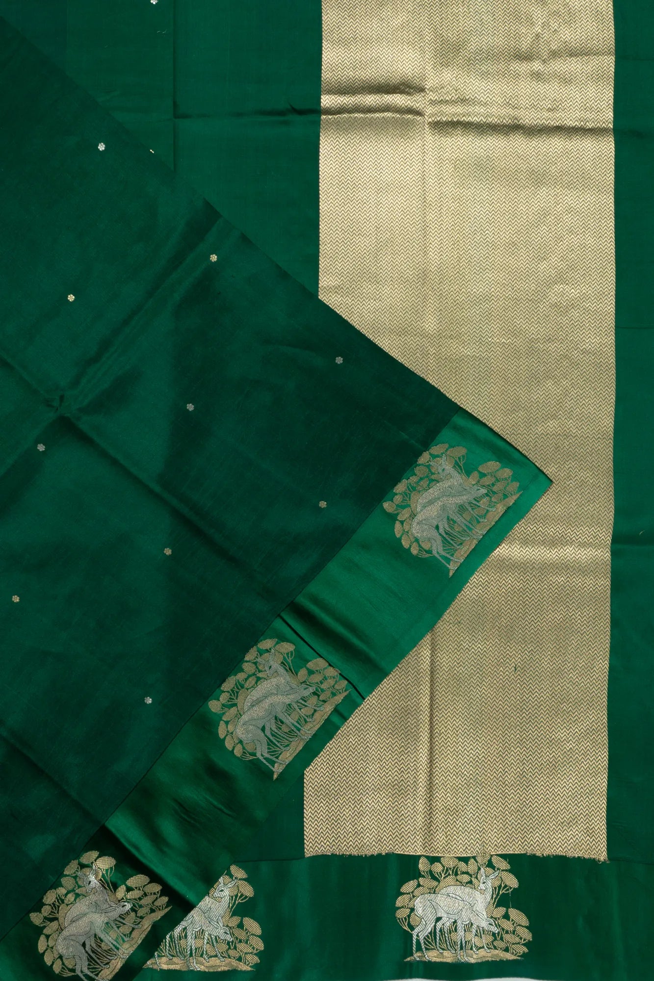 Banarasi Katan Silk Butta Dark Green Saree