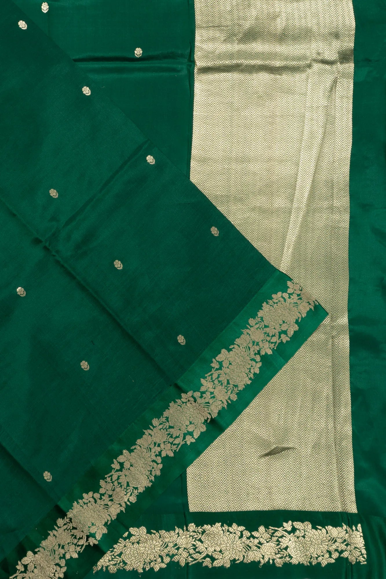 Banarasi Silk Butta Dark Green Saree