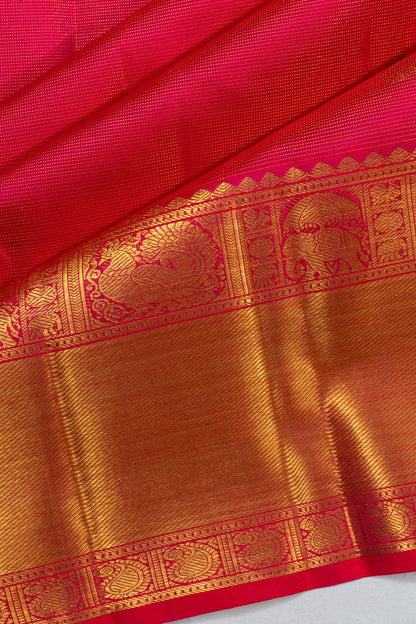 Pure Zari Kanchipuram Silk Oosi Lines And Butta Pink Saree