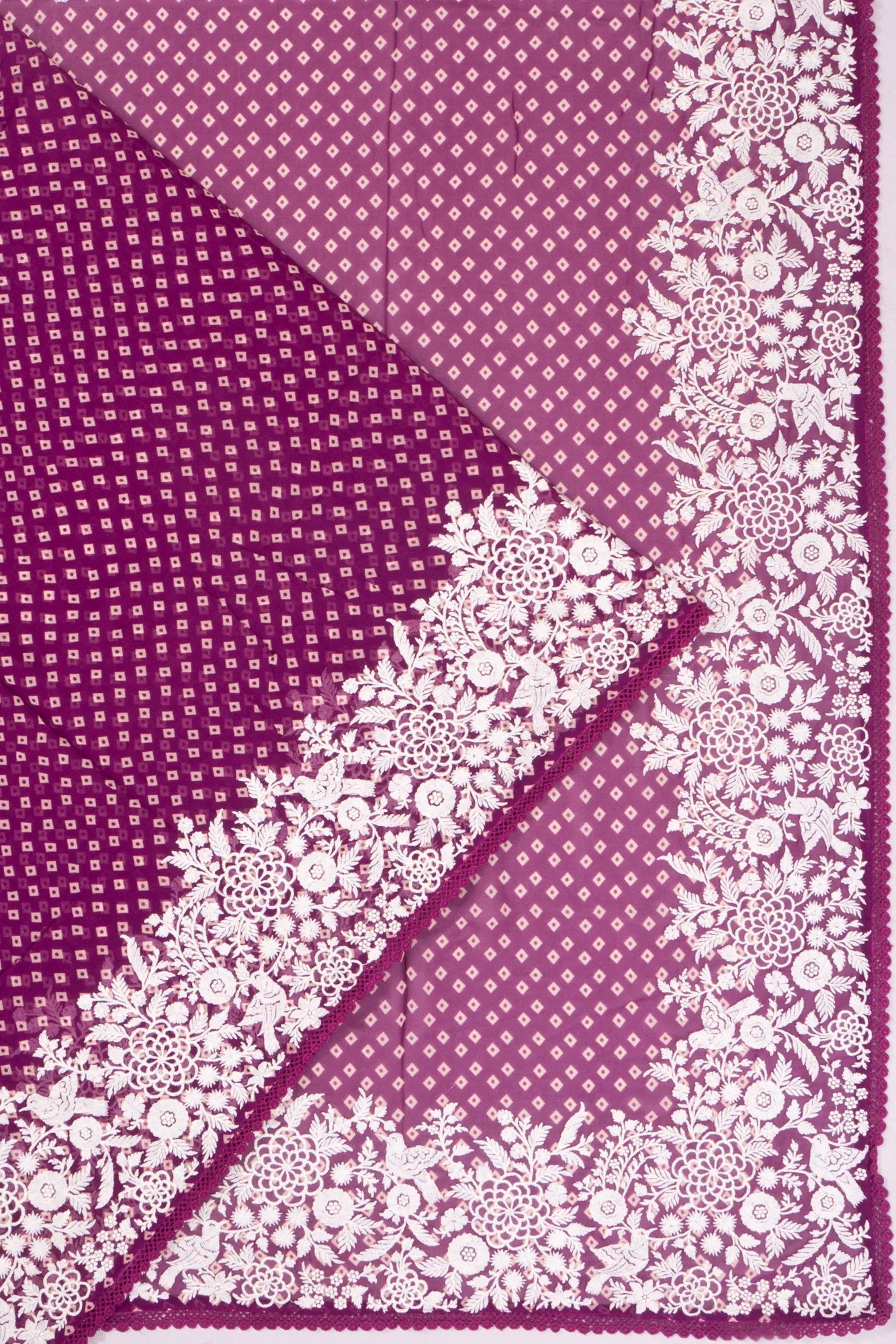 Organza Printed Purple Saree With Embroidery Border