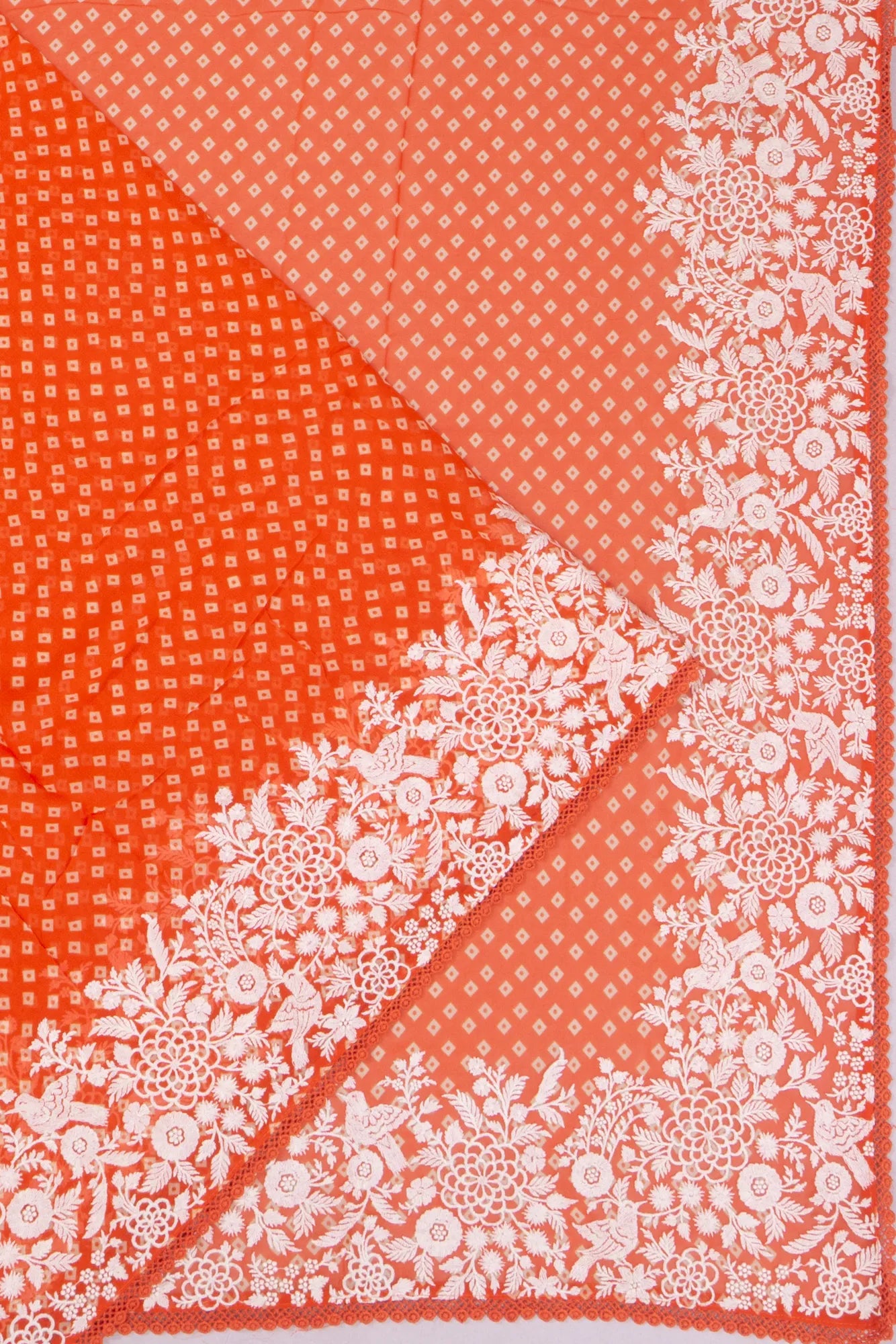 Organza Printed Orange Saree With Embroidery Border