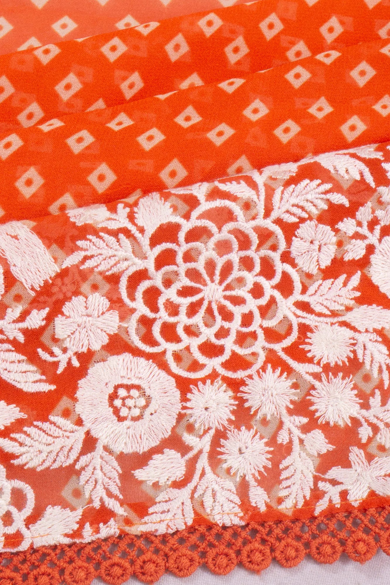 Organza Printed Orange Saree With Embroidery Border