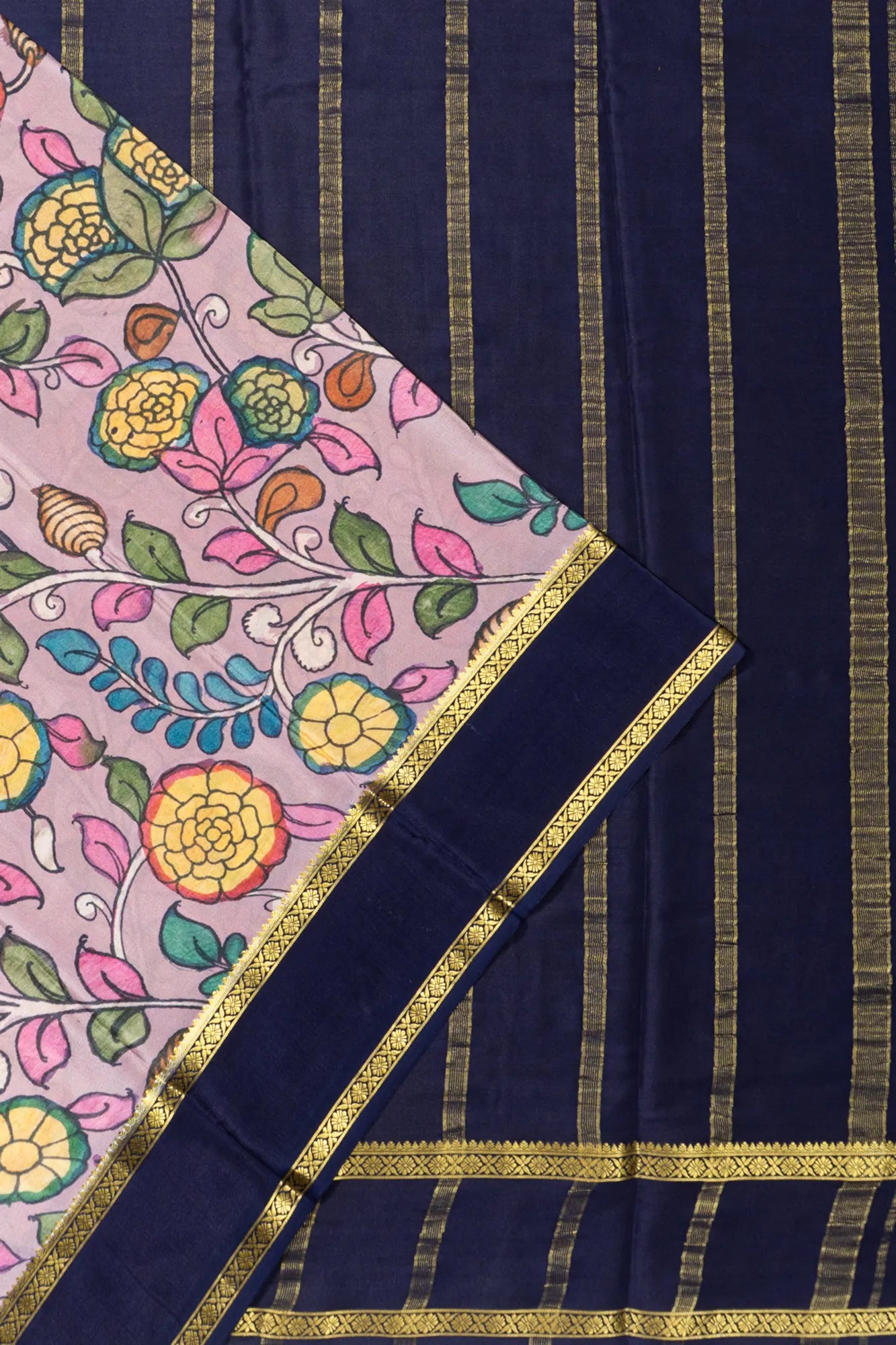 Binny Silk Kalamkari Hand Painted Baby Pink Saree