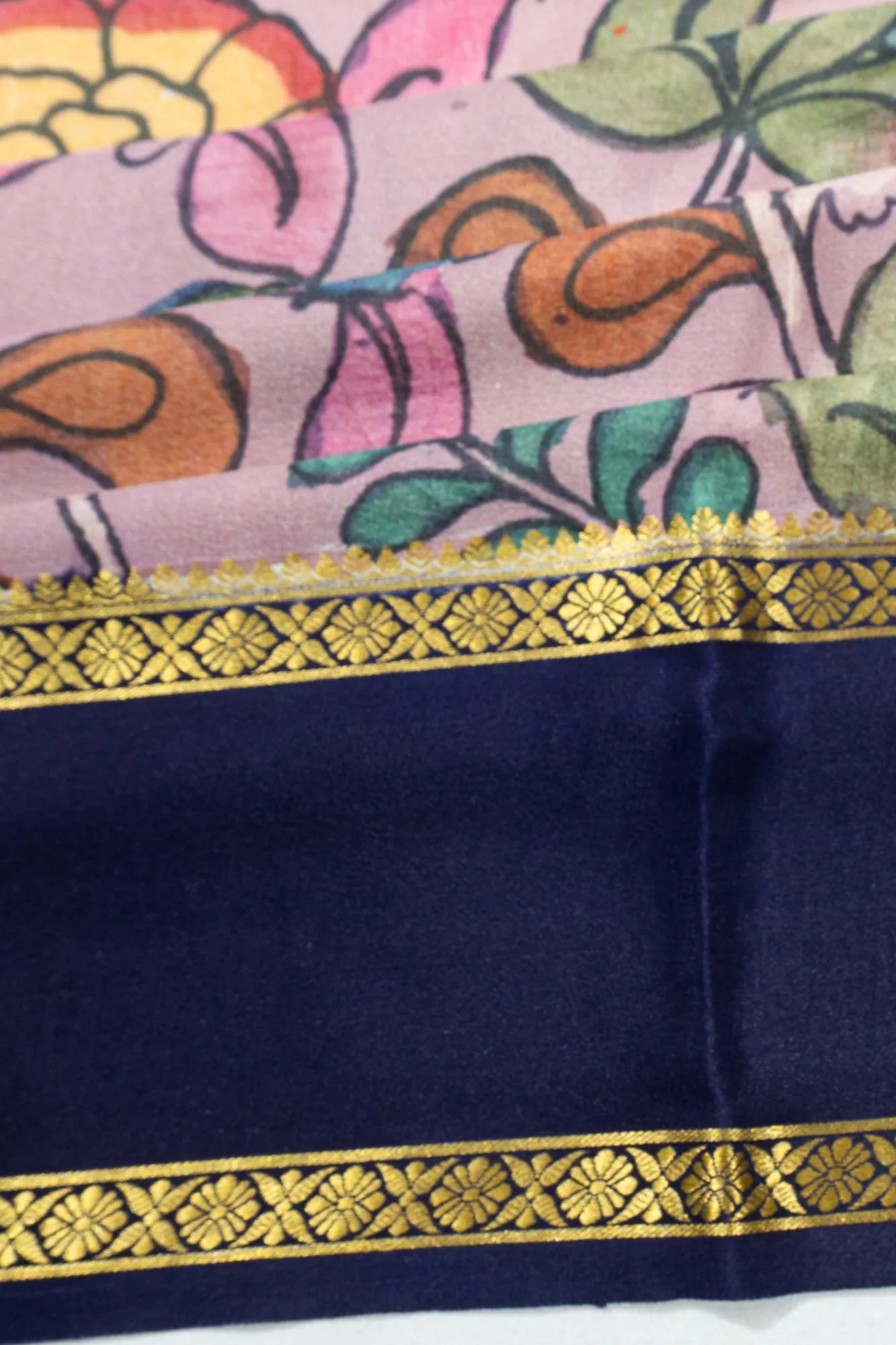 Binny Silk Kalamkari Hand Painted Baby Pink Saree