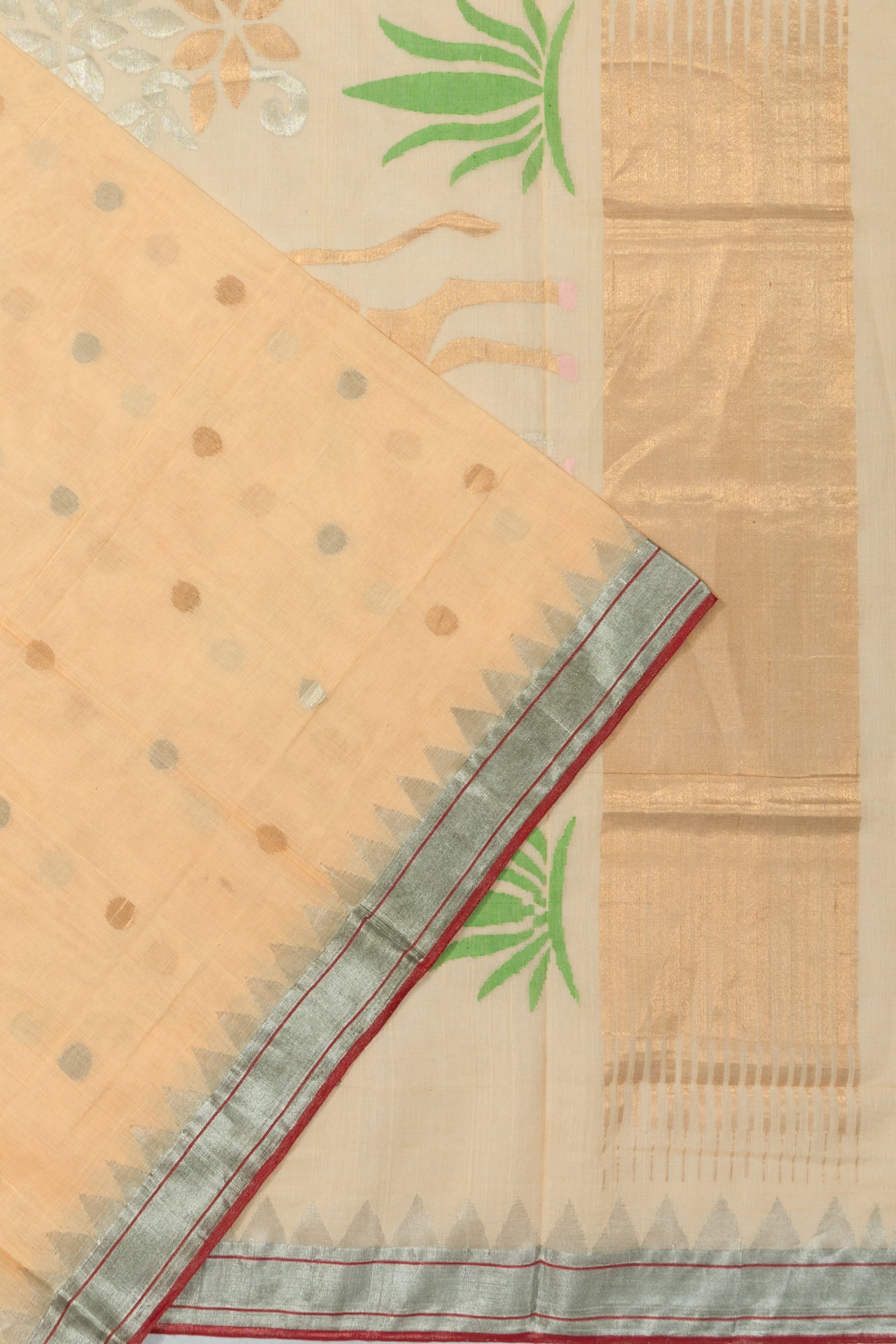 Ponduru Handspun Cotton Jamdani Butta Cream Saree