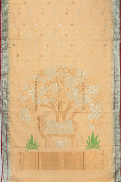 Ponduru Handspun Cotton Jamdani Butta Cream Saree