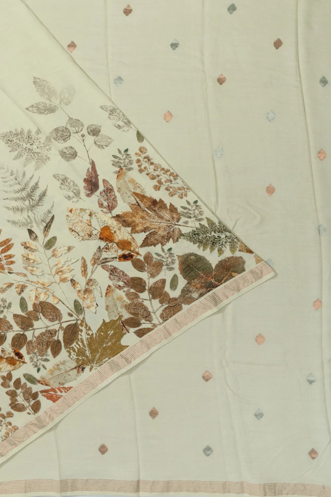 Eri Silk Floral Printed Cream Saree