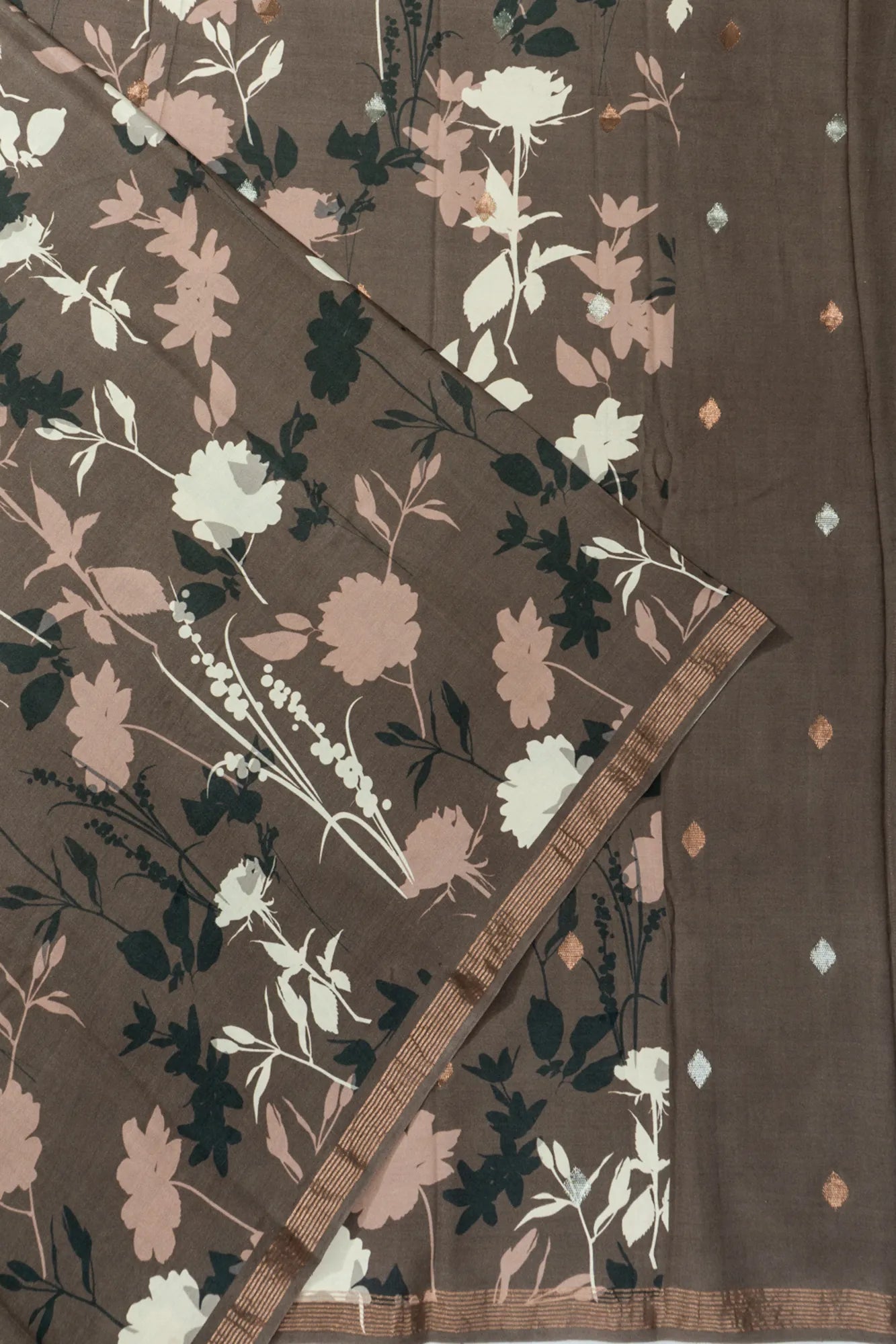 Eri Silk Floral Printed Choco Brown Saree