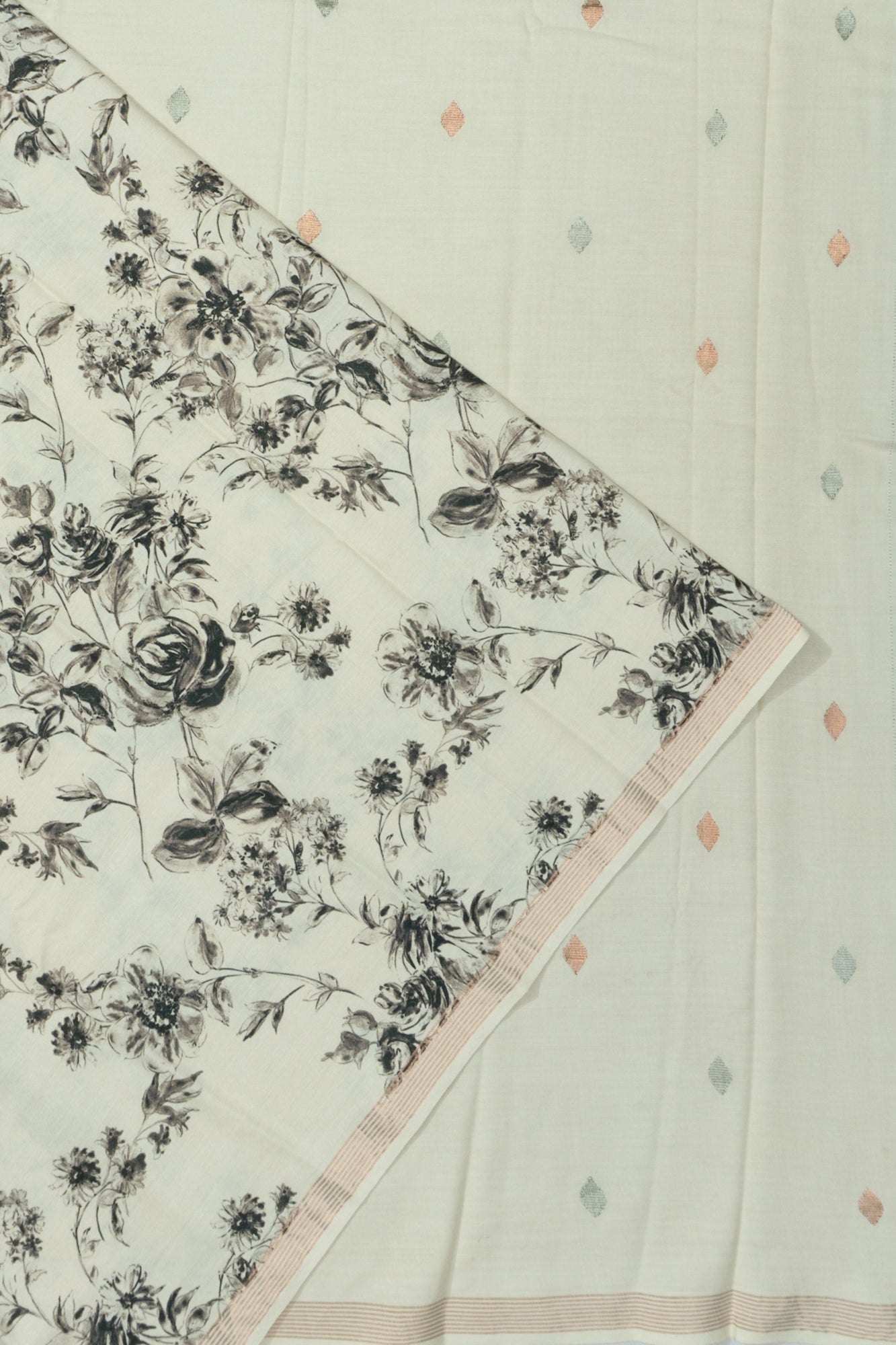 Eri Silk Floral Printed Off White Saree