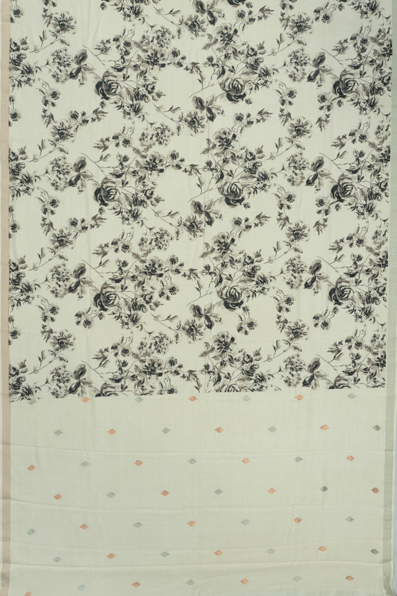 Eri Silk Floral Printed Off White Saree
