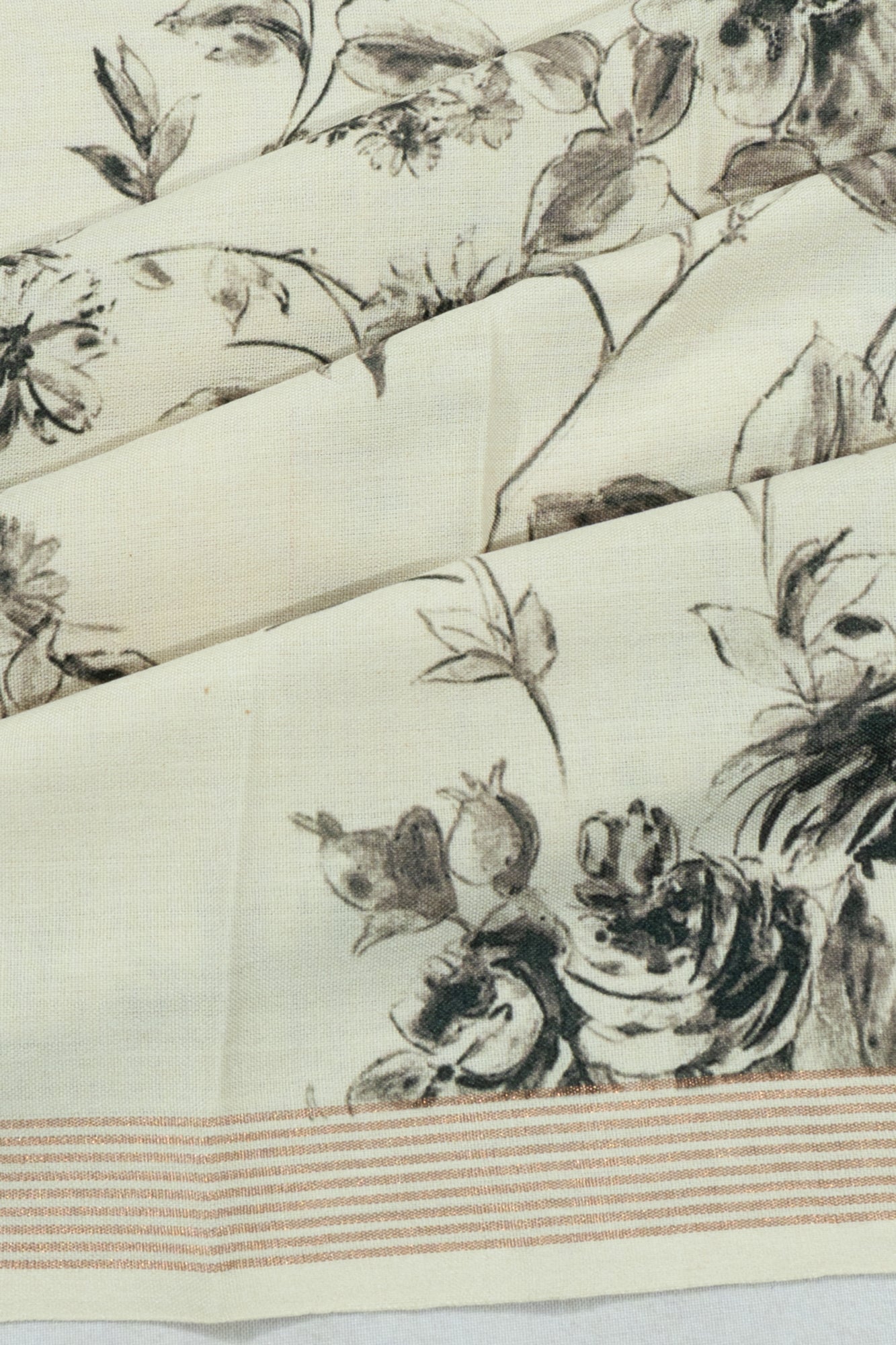 Eri Silk Floral Printed Off White Saree