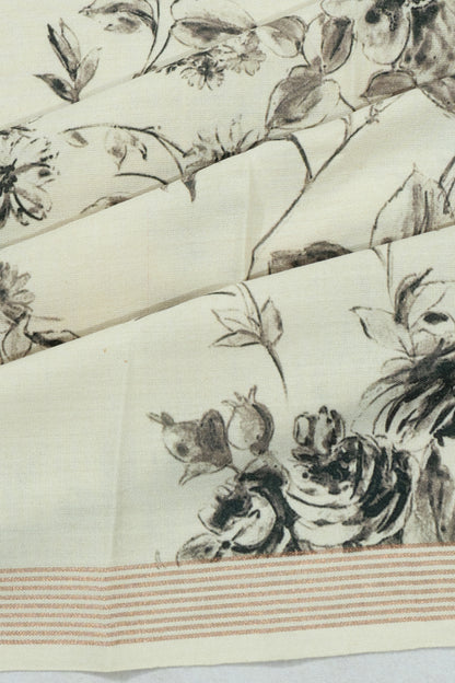 Eri Silk Floral Printed Off White Saree
