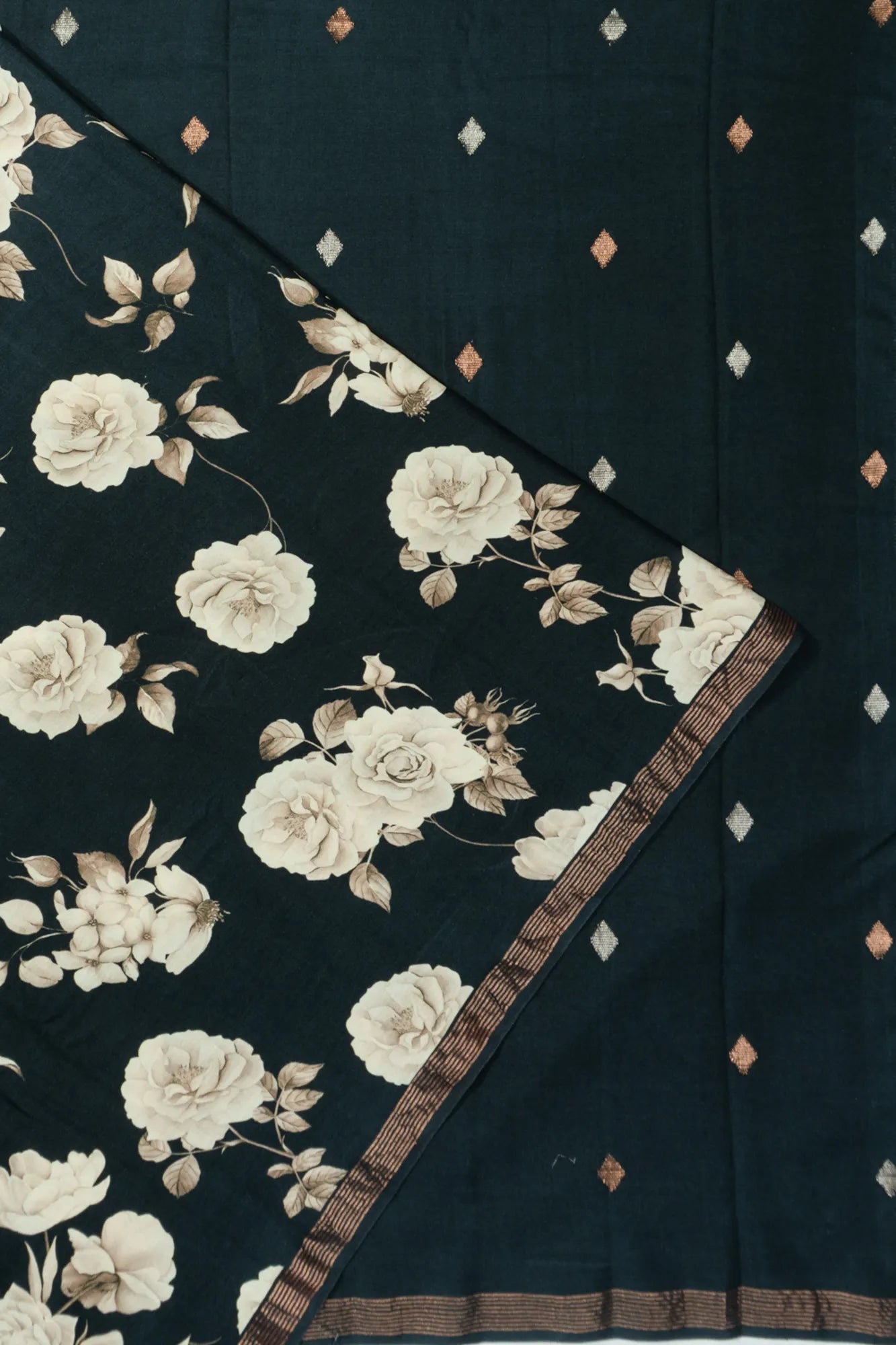 Eri Silk Floral Printed Black Saree