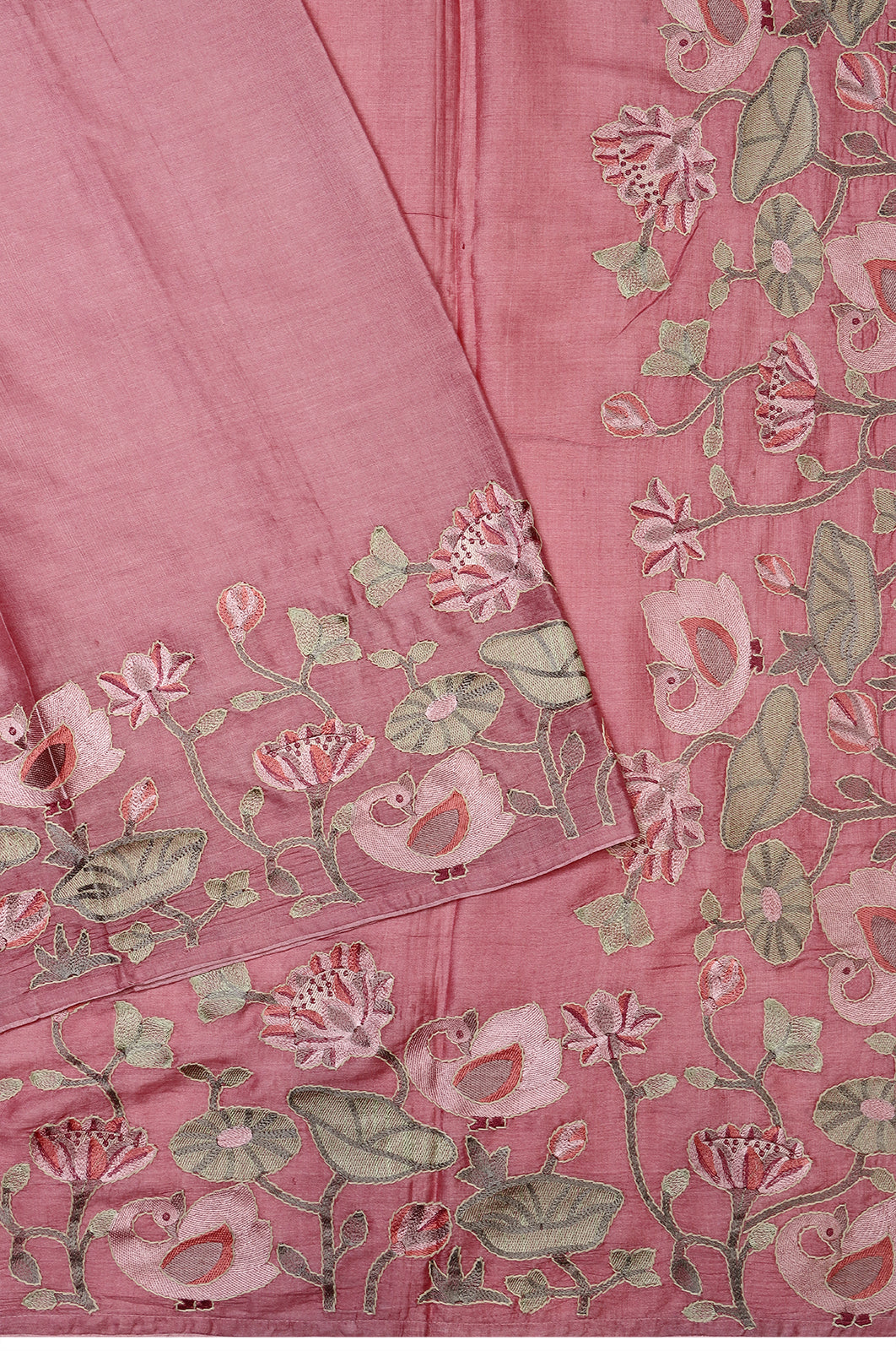 Tussar Plain Baby Pink Saree With Embroidery Border