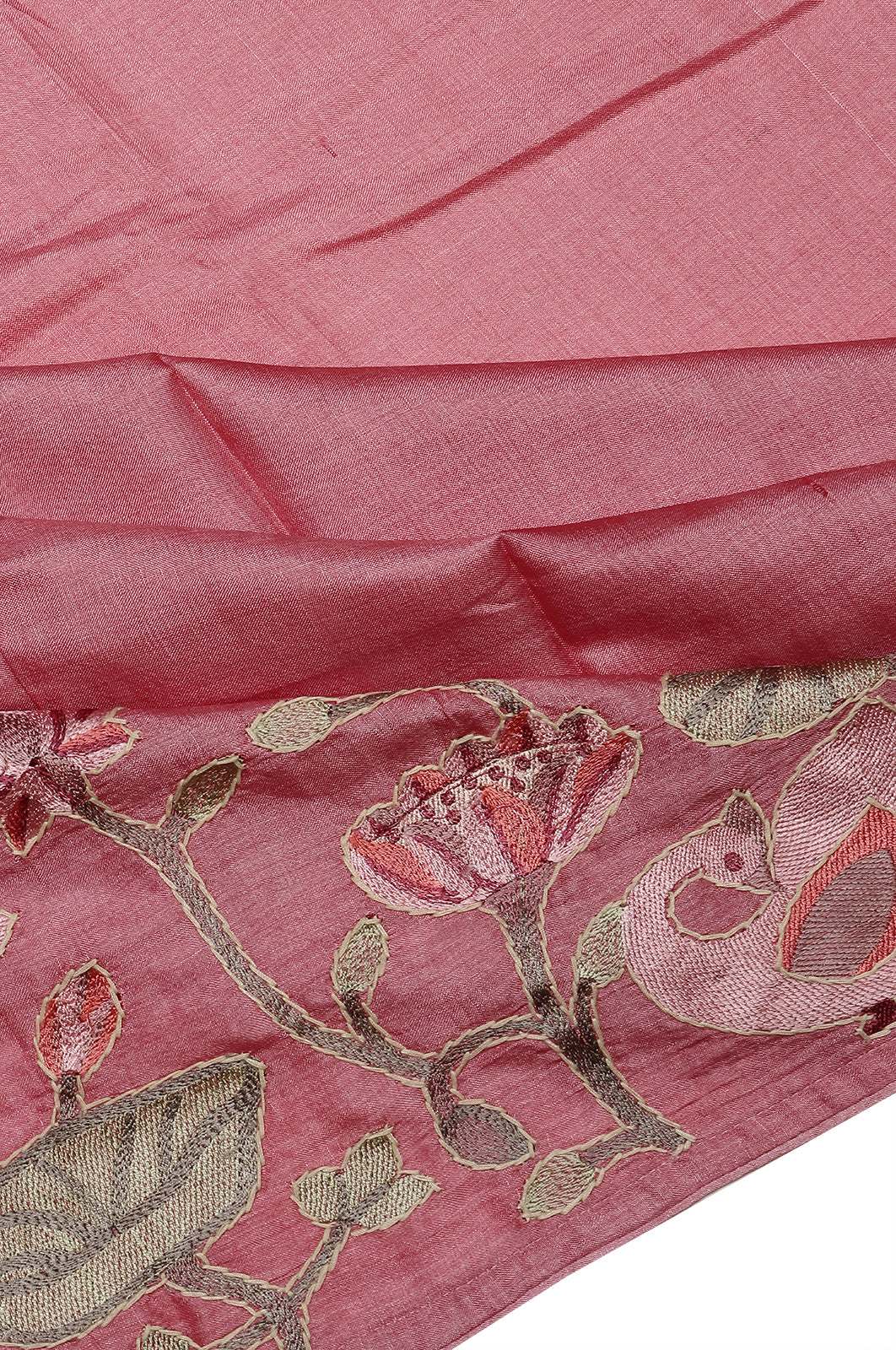 Tussar Plain Baby Pink Saree With Embroidery Border
